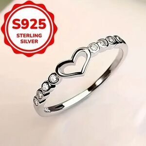 Sterling Silver Heart Ring with Crystals sz 7